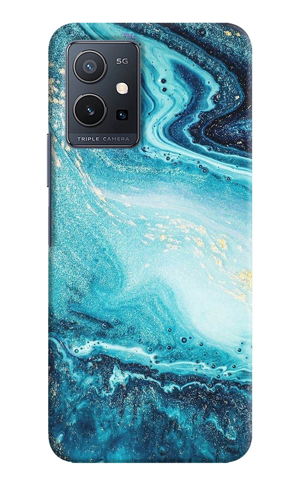 Blue Glitter Marble Vivo Y75 5G/Vivo T1 5G Hard Case Back Cover by Casekaro