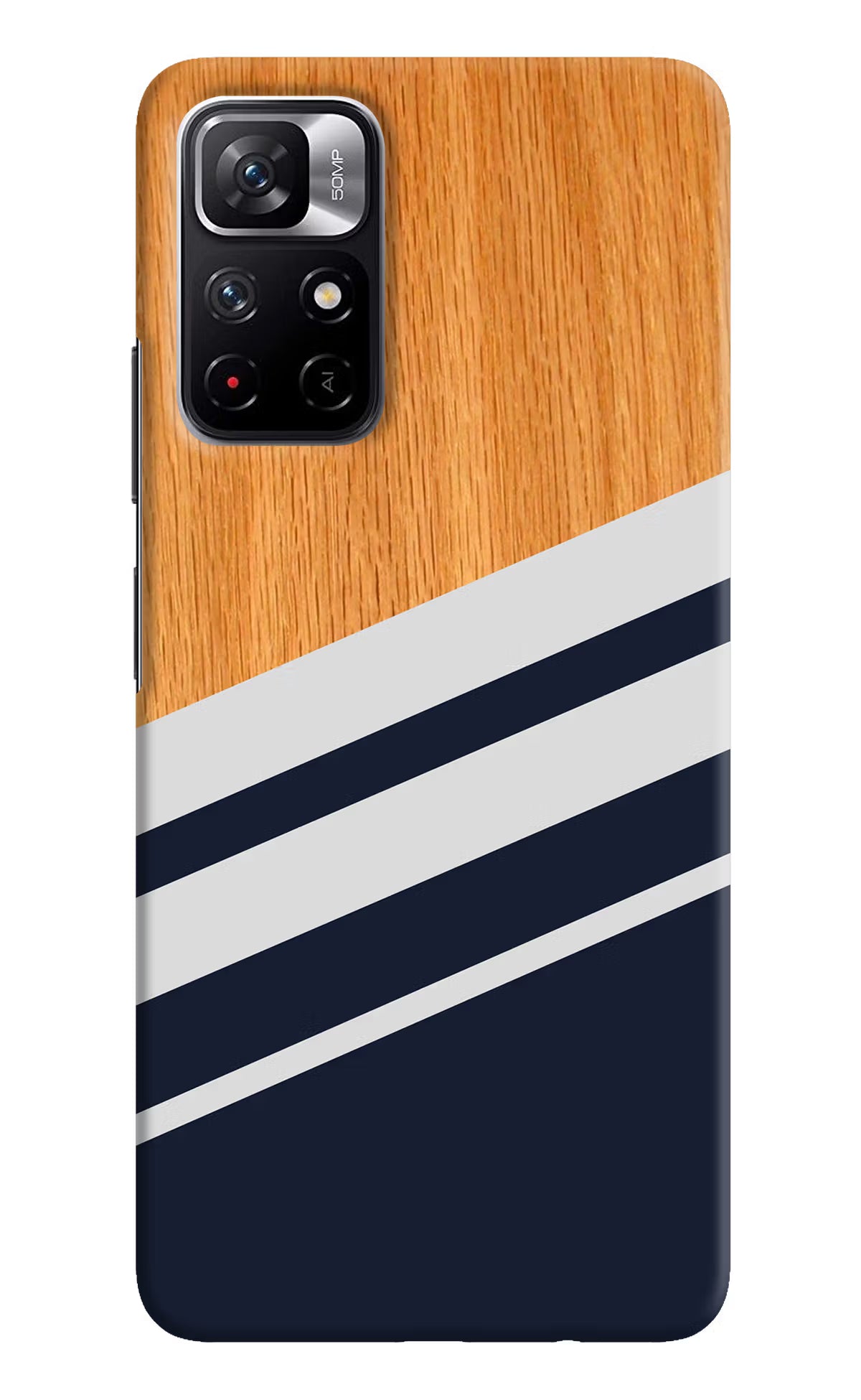 Blue and white wooden Poco M4 Pro 5G Hard Case Back Cover by Casekaro
