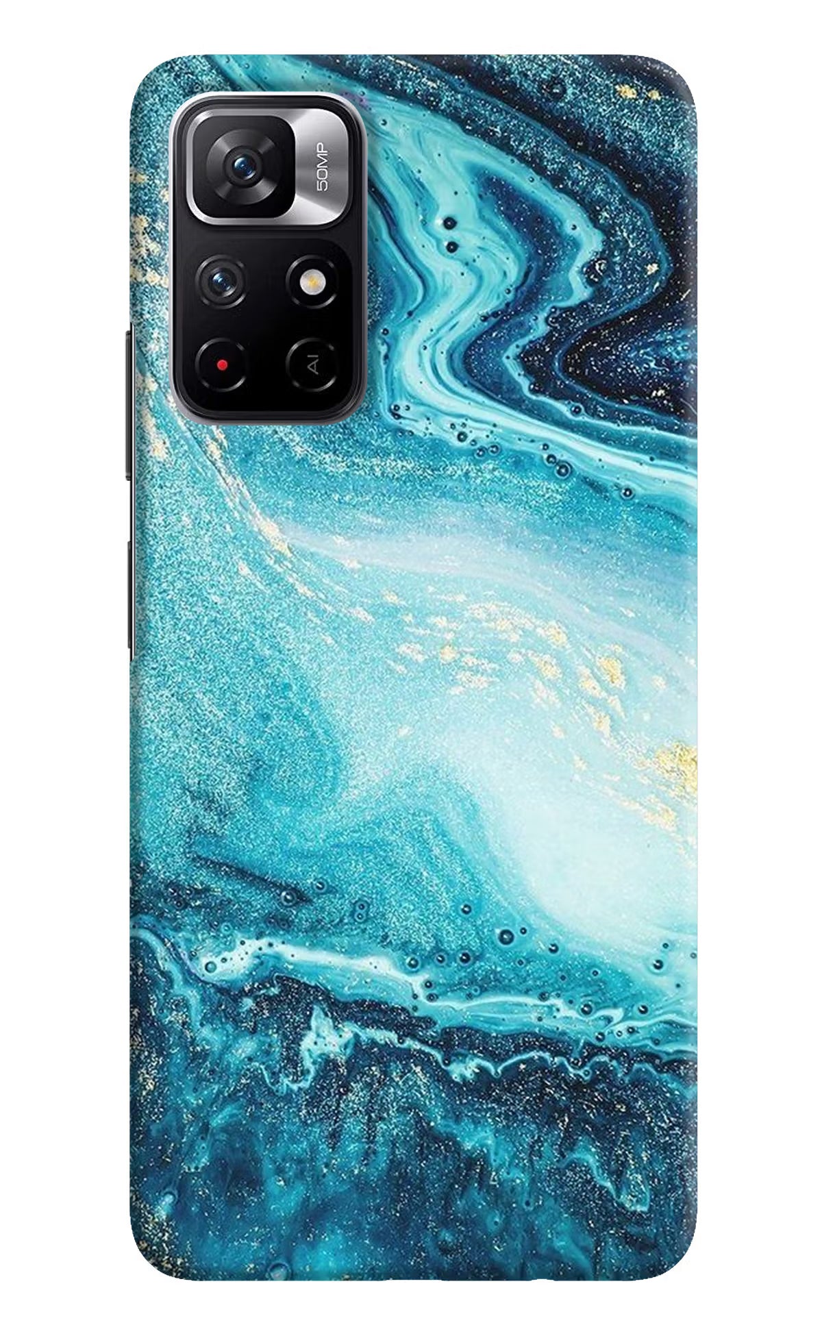 Blue Glitter Marble Poco M4 Pro 5G Hard Case Back Cover by Casekaro