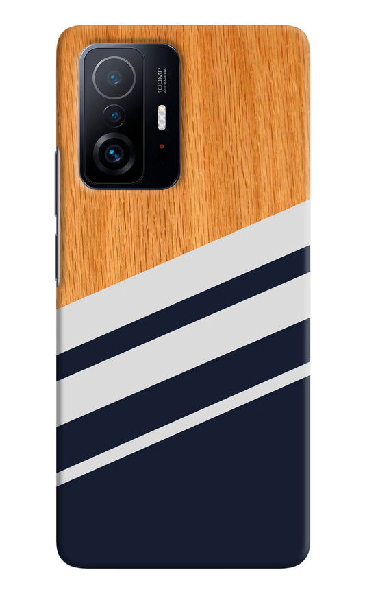 Blue and white wooden Mi 11T Pro 5G Hard Case Back Cover by Casekaro