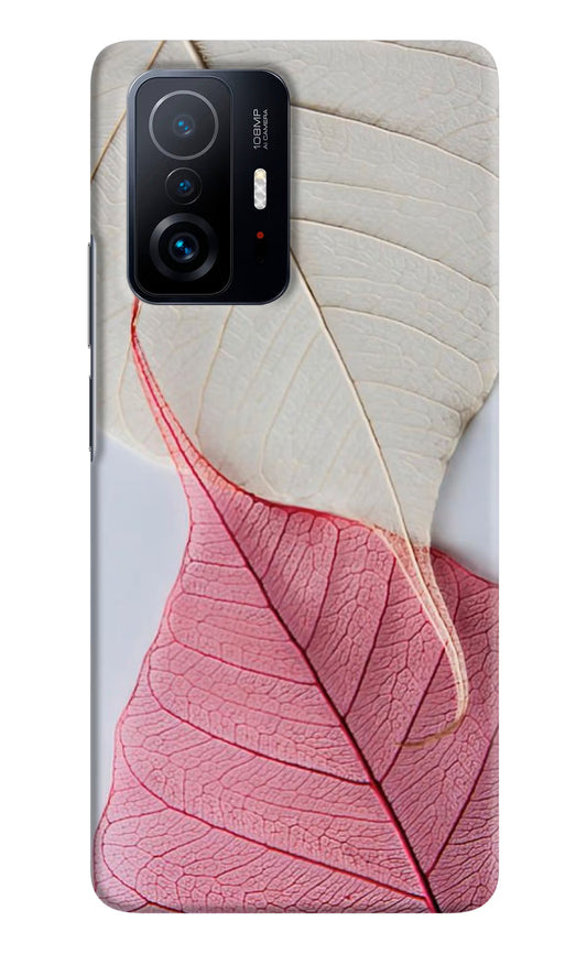 White Pink Leaf Mi 11T Pro 5G Hard Case Back Cover by Casekaro