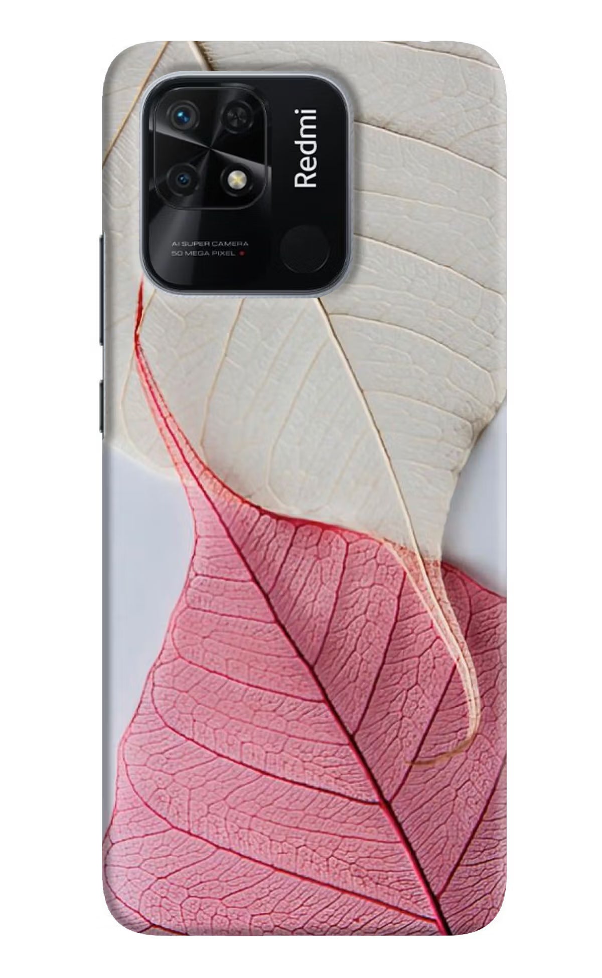 White Pink Leaf Redmi 10/10 Power Hard Case Back Cover by Casekaro