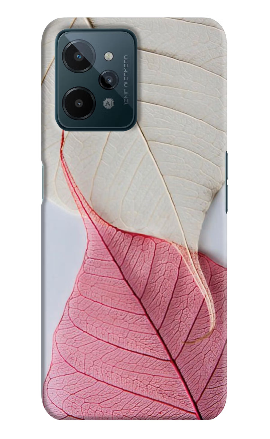 White Pink Leaf Realme C31 Back Cover, Hard case