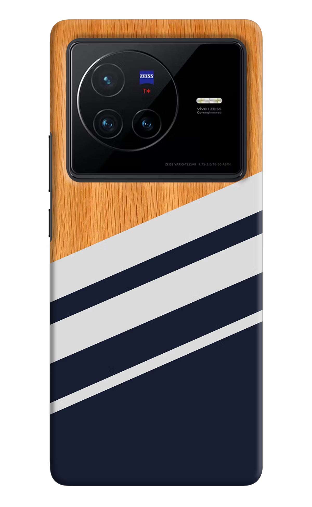 Blue and white wooden Vivo X80 Hard Case Back Cover by Casekaro
