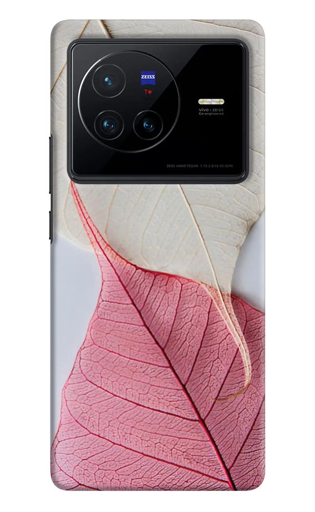 White Pink Leaf Vivo X80 Hard Case Back Cover by Casekaro