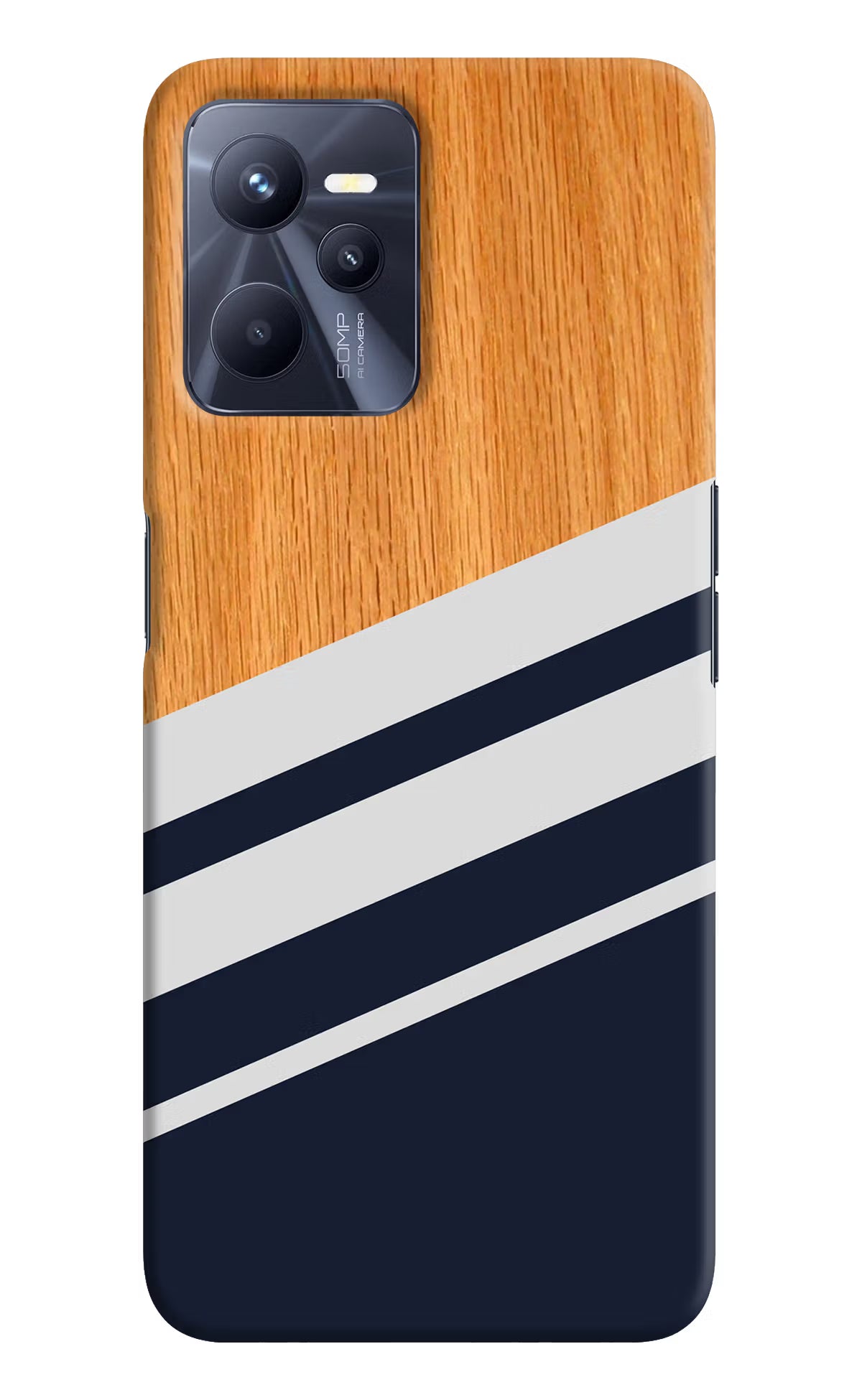 Blue and white wooden Realme C35 Hard Case Back Cover by Casekaro