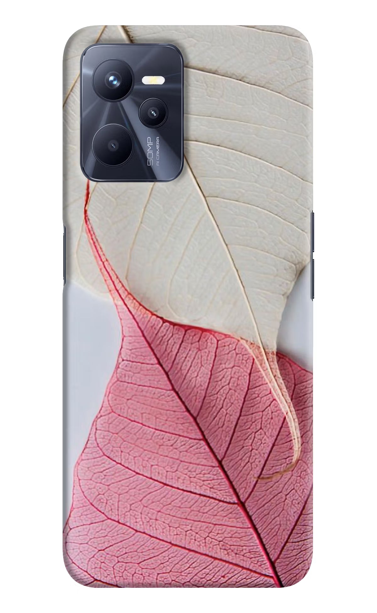 White Pink Leaf Realme C35 Hard Case Back Cover by Casekaro