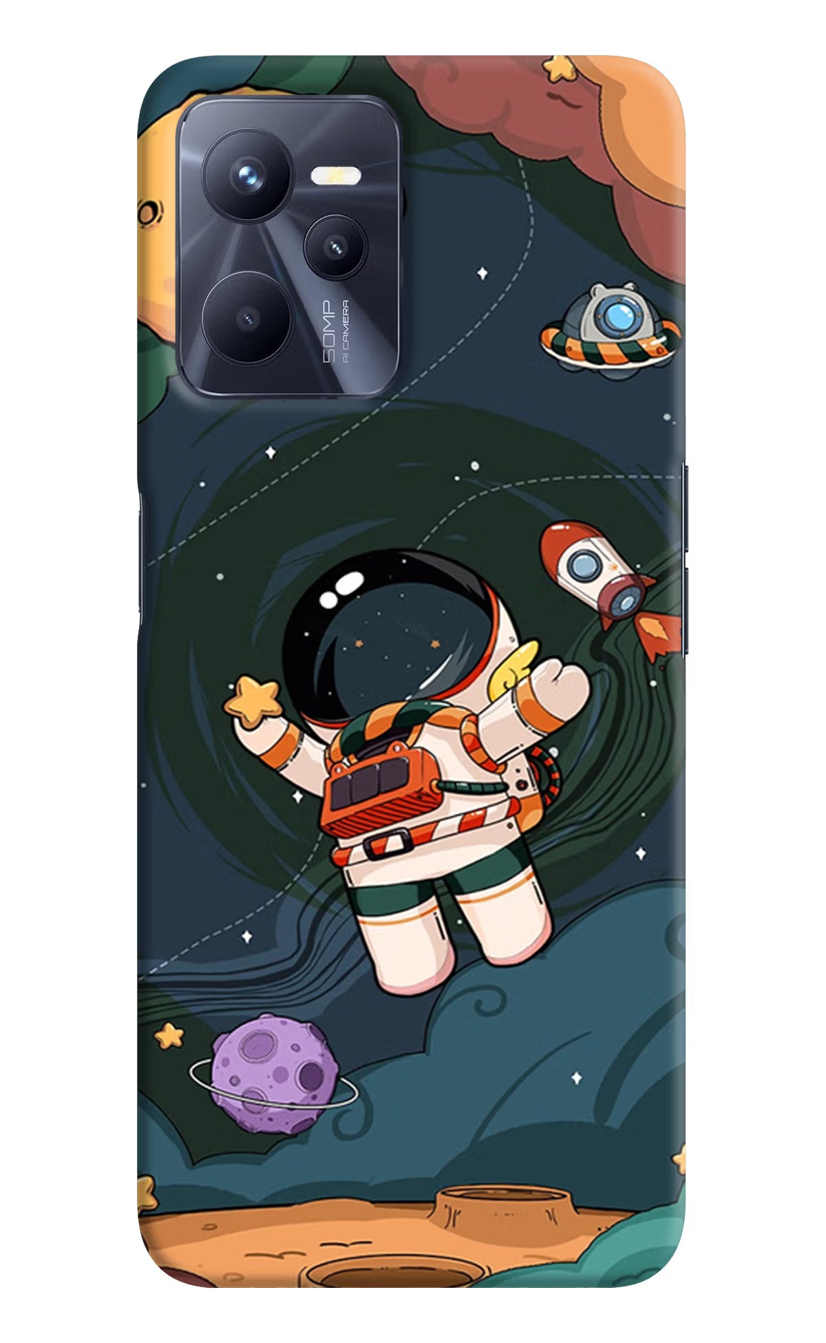 Cartoon Astronaut Realme C35 Hard Case Back Cover by Casekaro