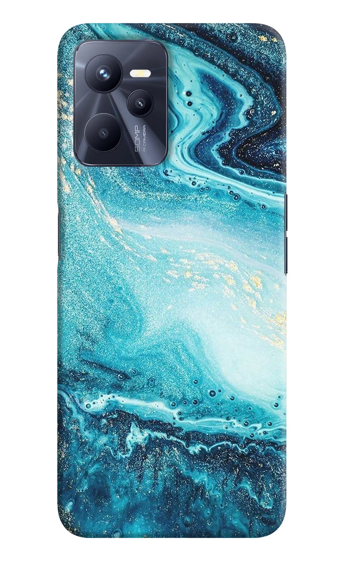 Blue Glitter Marble Realme C35 Hard Case Back Cover by Casekaro