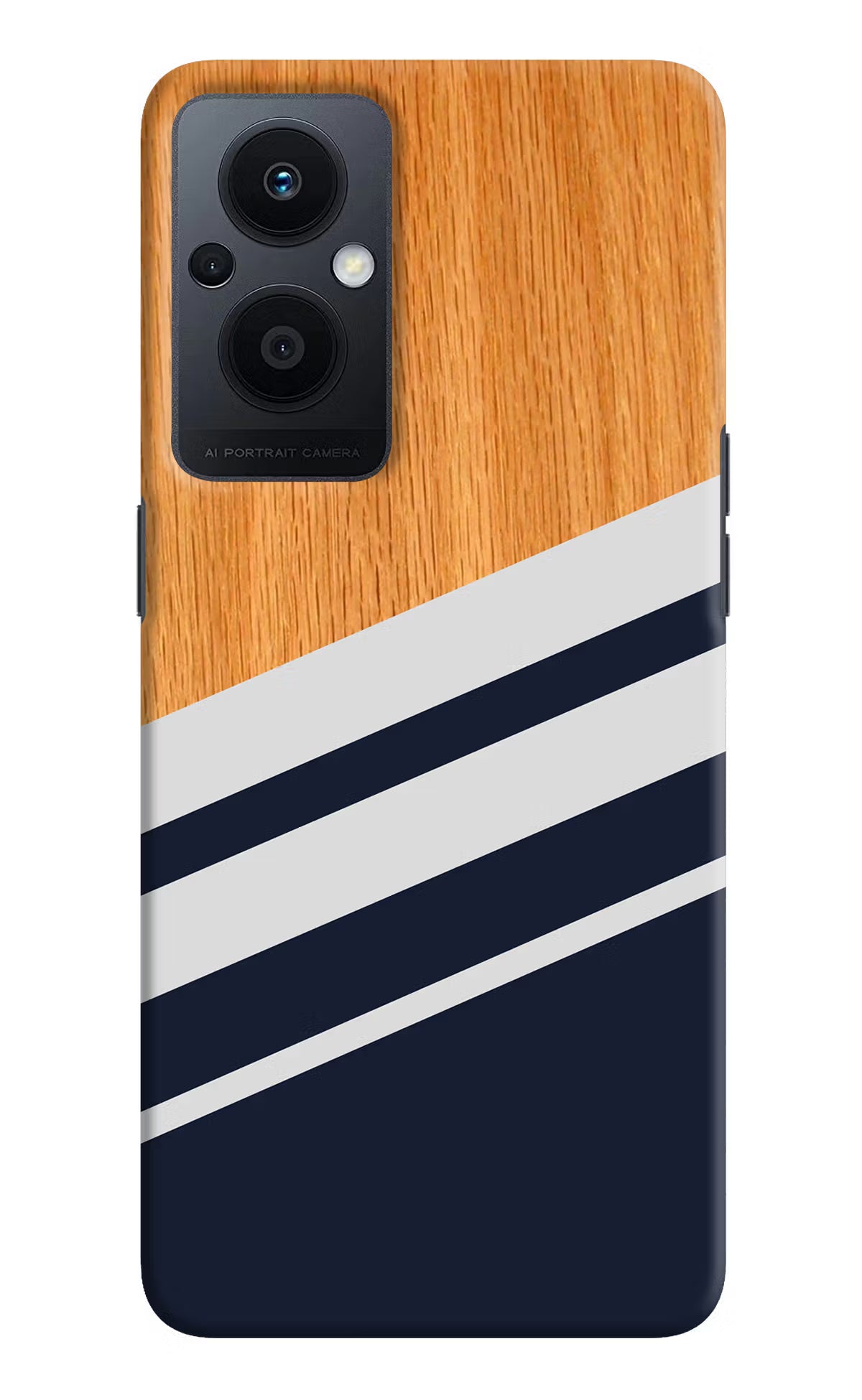 Blue and white wooden Oppo F21 Pro 5G Hard Case Back Cover by Casekaro
