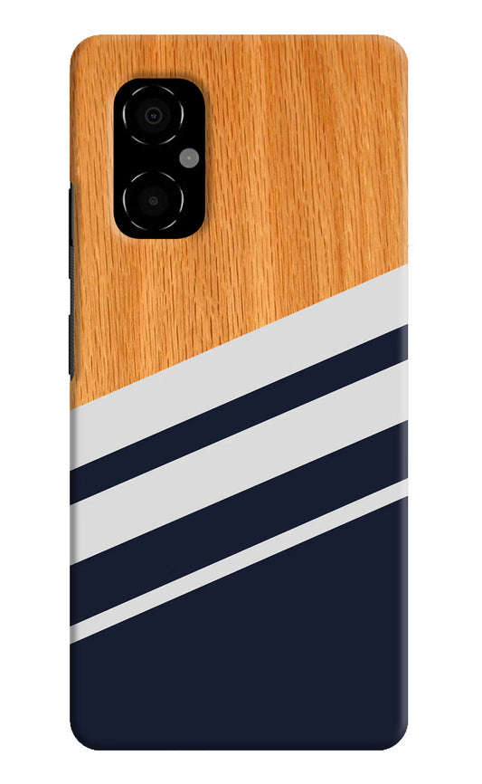 Blue and white wooden Poco M4 5G Hard Case Back Cover by Casekaro