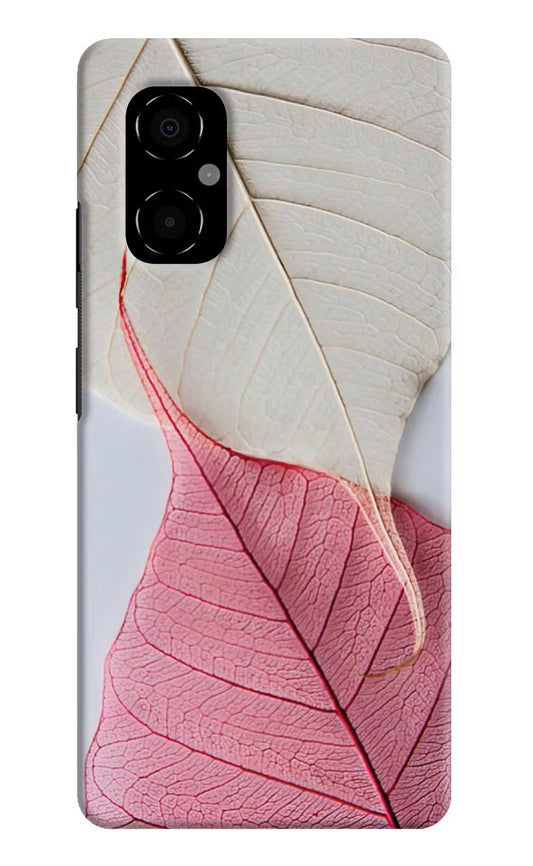 White Pink Leaf Poco M4 5G Hard Case Back Cover by Casekaro