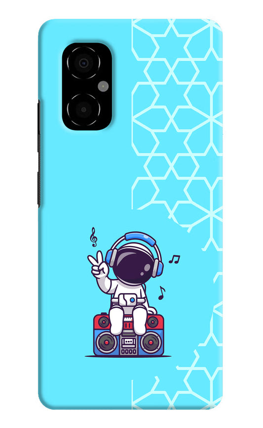 Cute Astronaut Chilling Poco M4 5G Hard Case Back Cover by Casekaro