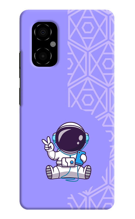 Cute Astronaut Chilling Poco M4 5G Hard Case Back Cover by Casekaro