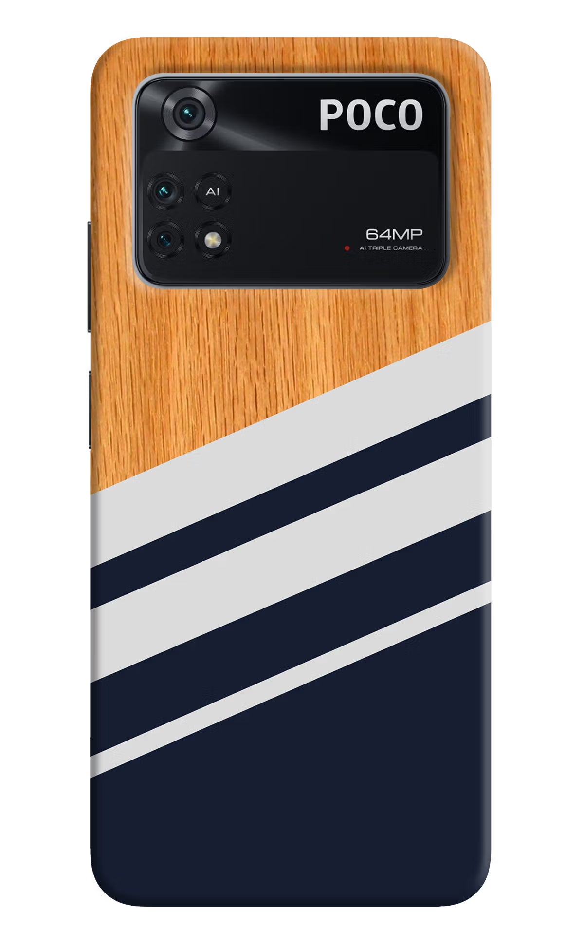 Blue and white wooden Poco M4 Pro 4G Back Cover