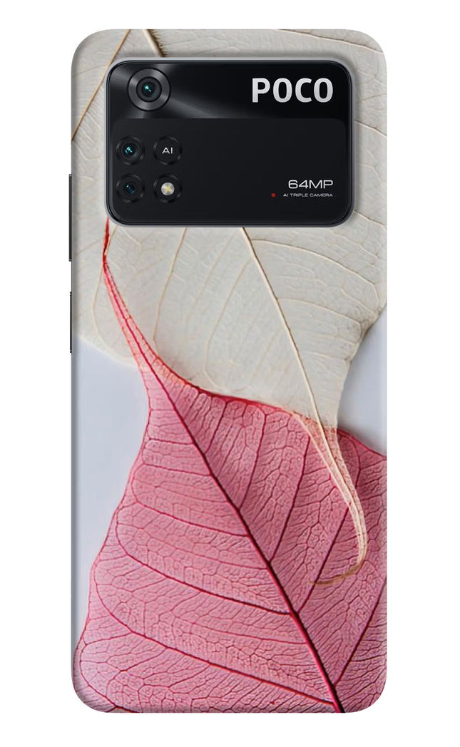 White Pink Leaf Poco M4 Pro 4G Back Cover