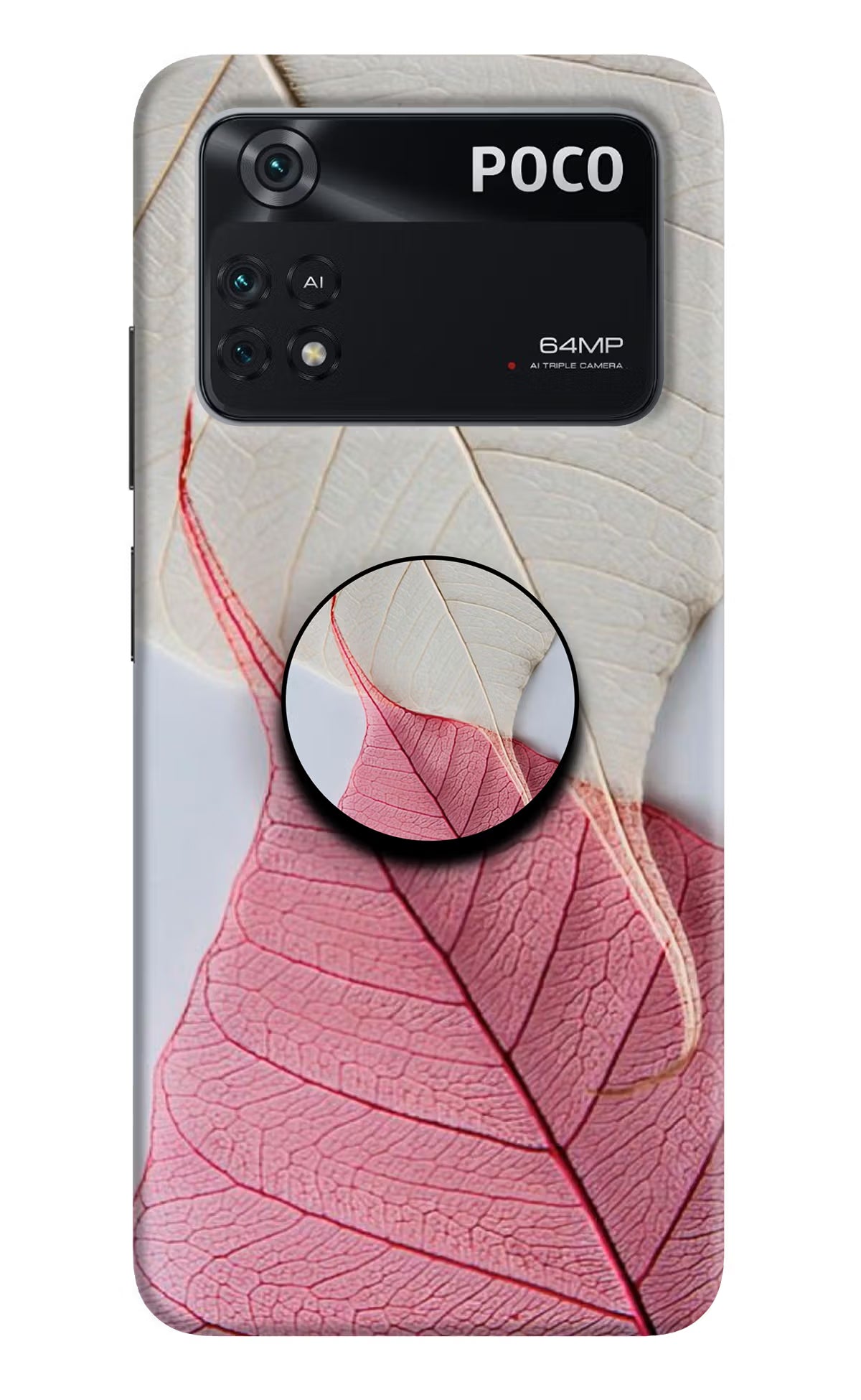 White Pink Leaf Poco M4 Pro 4G Pop Case