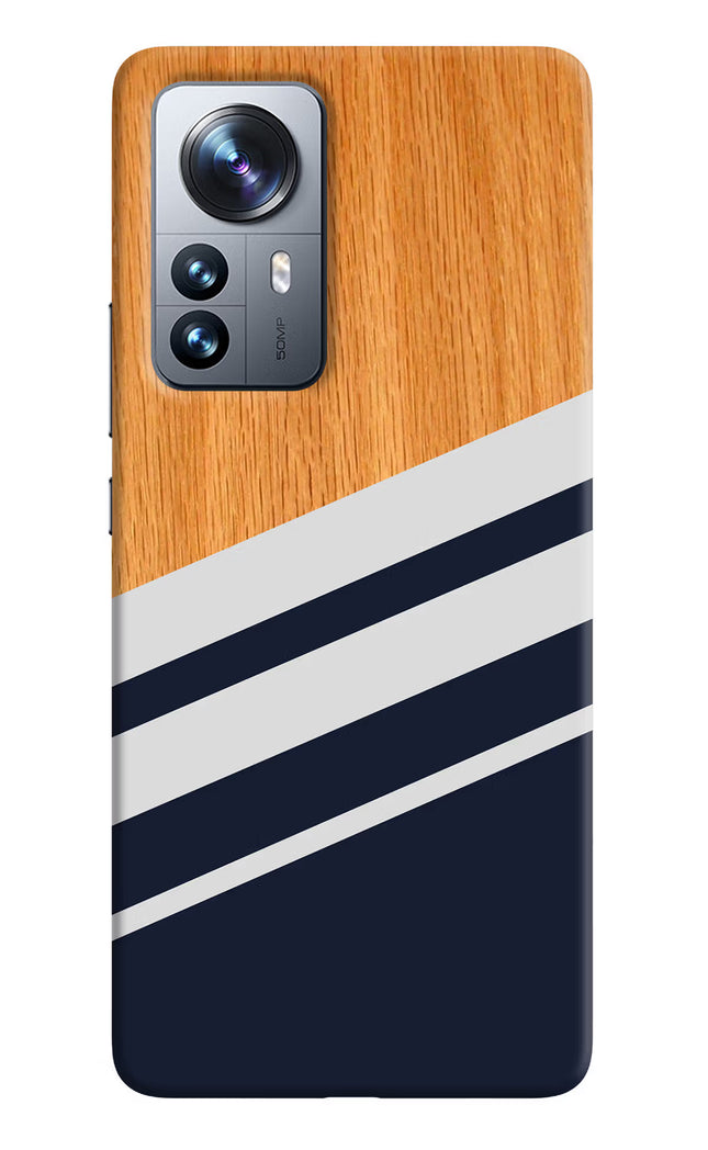 Blue and white wooden Mi 12 Pro 5G Hard Case Back Cover by Casekaro