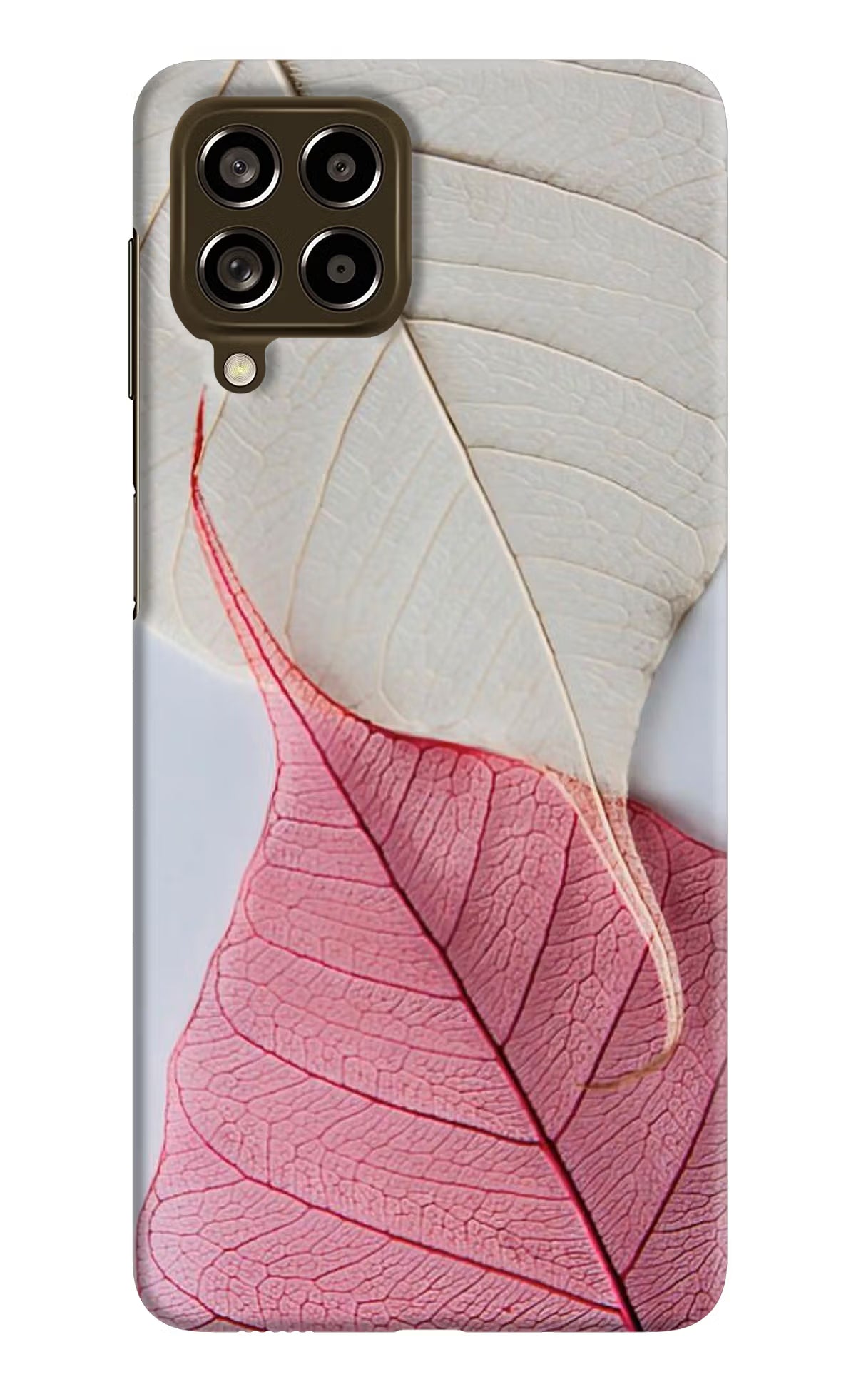 White Pink Leaf Samsung M53 5G Hard Case Back Cover by Casekaro