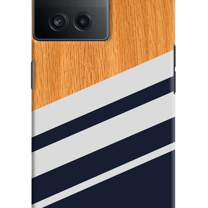 Blue and white wooden OnePlus 10R 5G Hard Case Back Cover by Casekaro