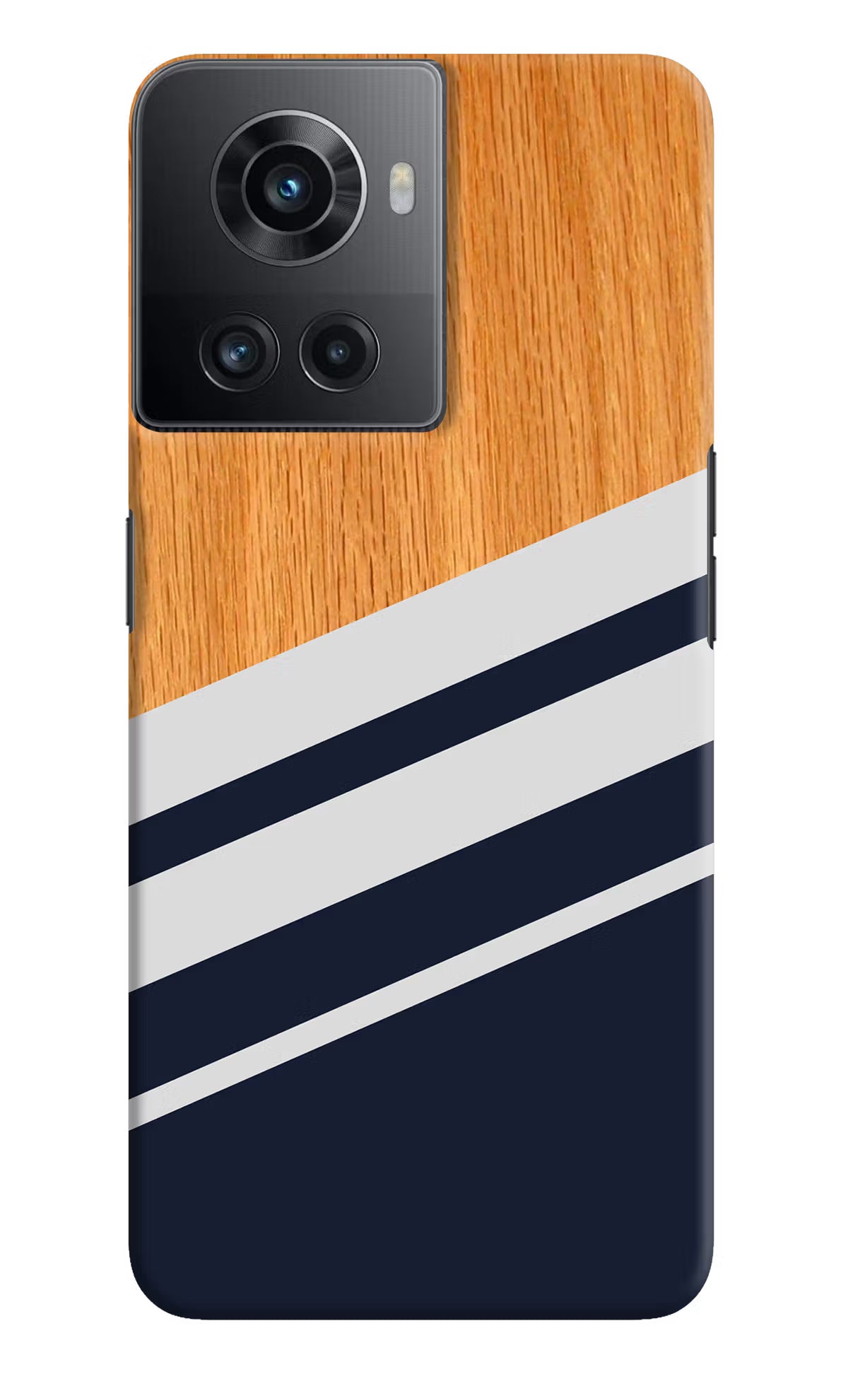 Blue and white wooden OnePlus 10R 5G Hard Case Back Cover by Casekaro