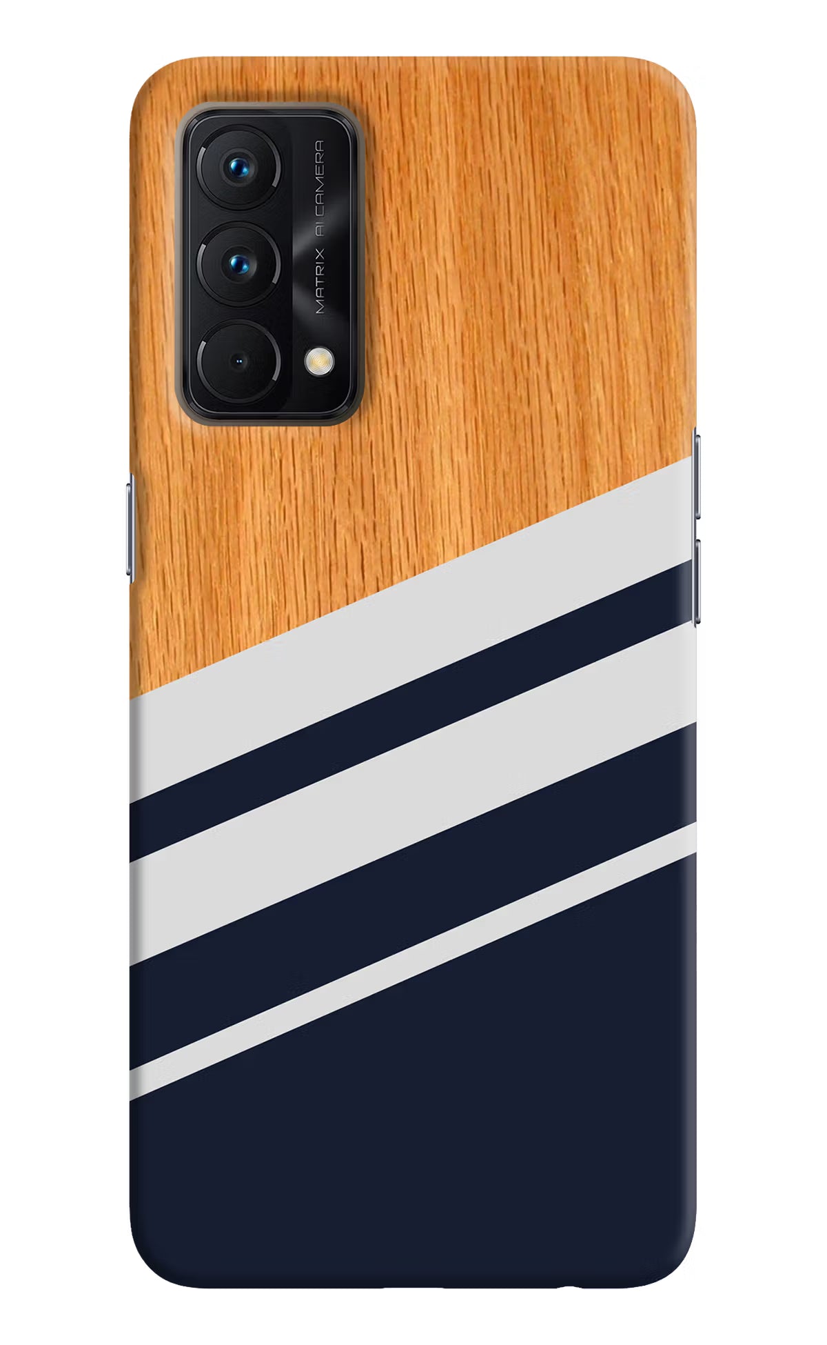 Blue and white wooden Realme GT Master Edition Hard Case Back Cover by Casekaro