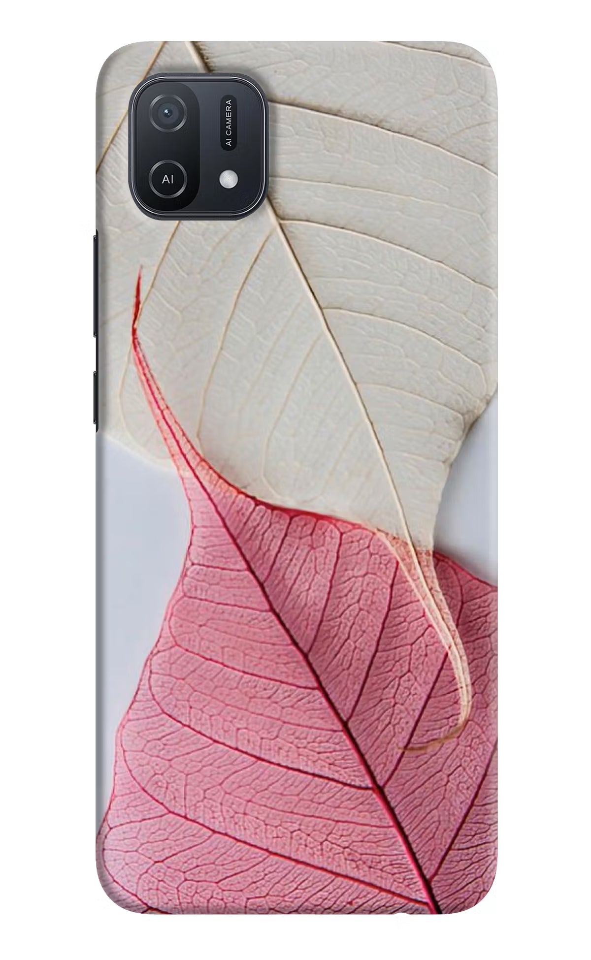 White Pink Leaf Oppo A16k/A16e Hard Case Back Cover by Casekaro