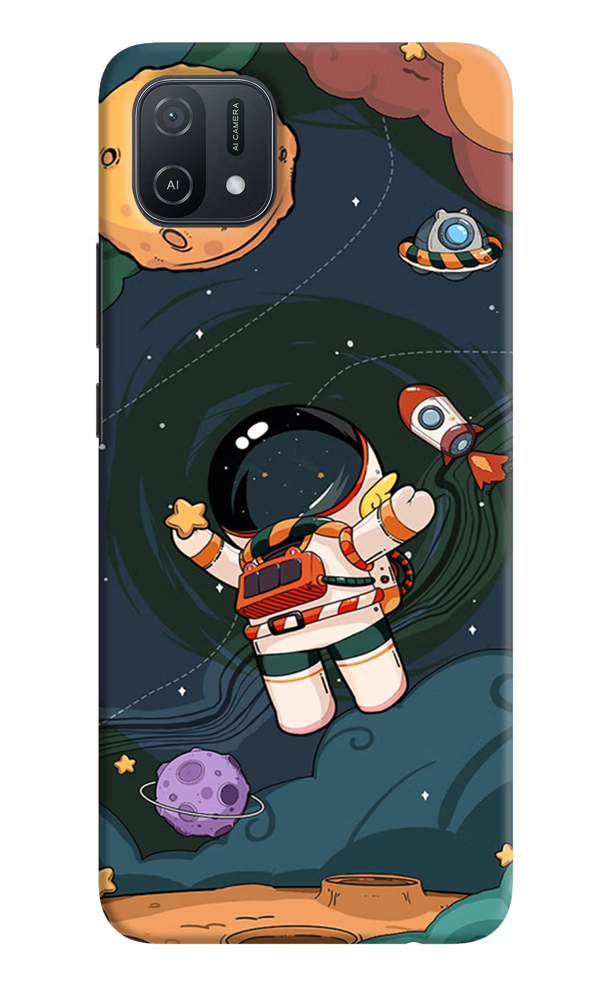 Cartoon Astronaut Oppo A16k/A16e Hard Case Back Cover by Casekaro