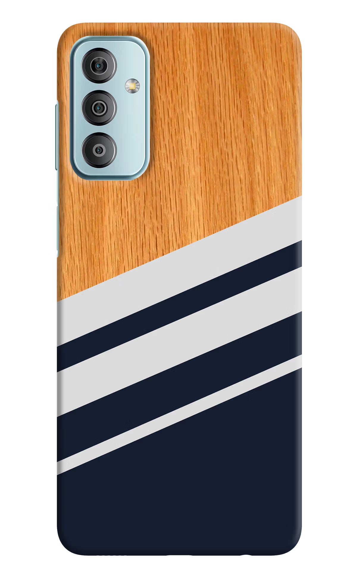 Blue and white wooden Samsung F23 5G Hard Case Back Cover by Casekaro