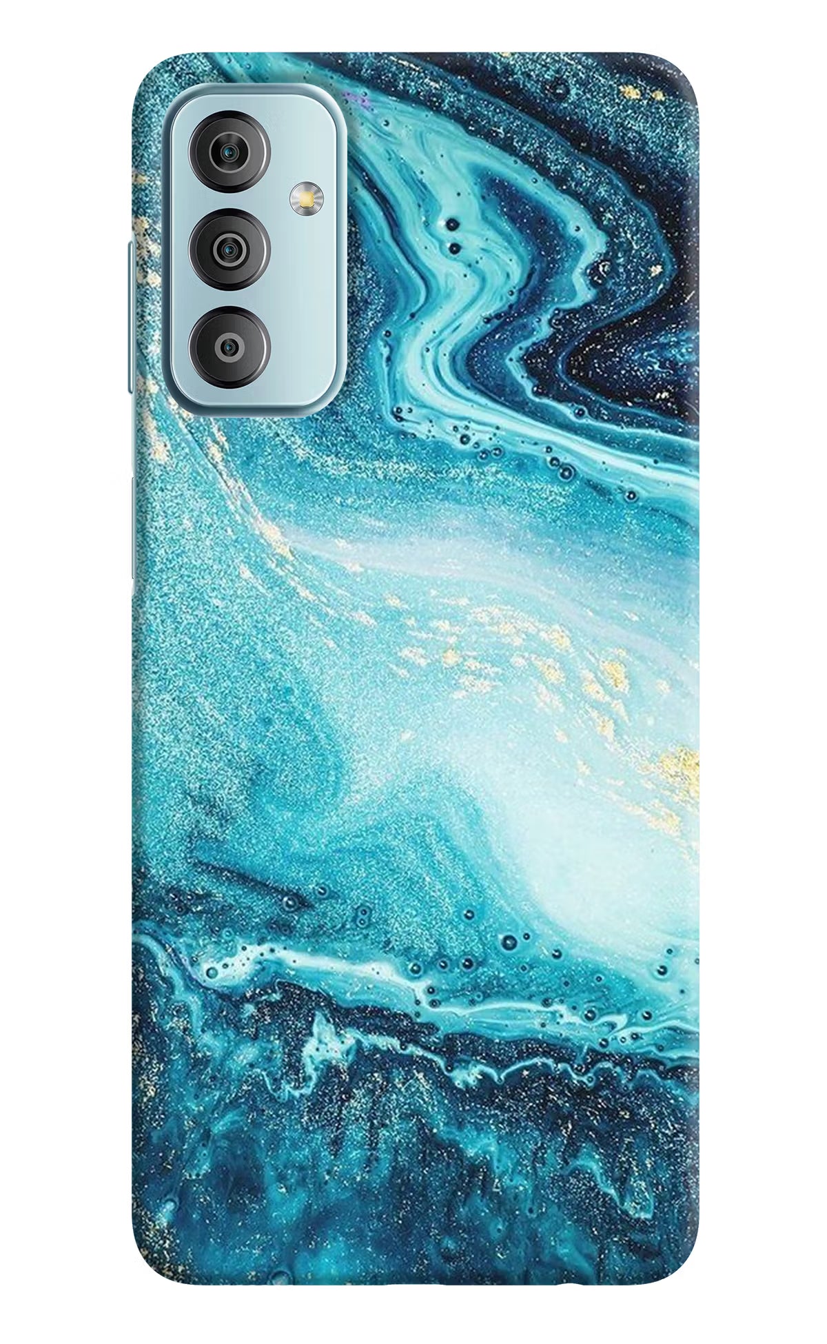 Blue Glitter Marble Samsung F23 5G Hard Case Back Cover by Casekaro