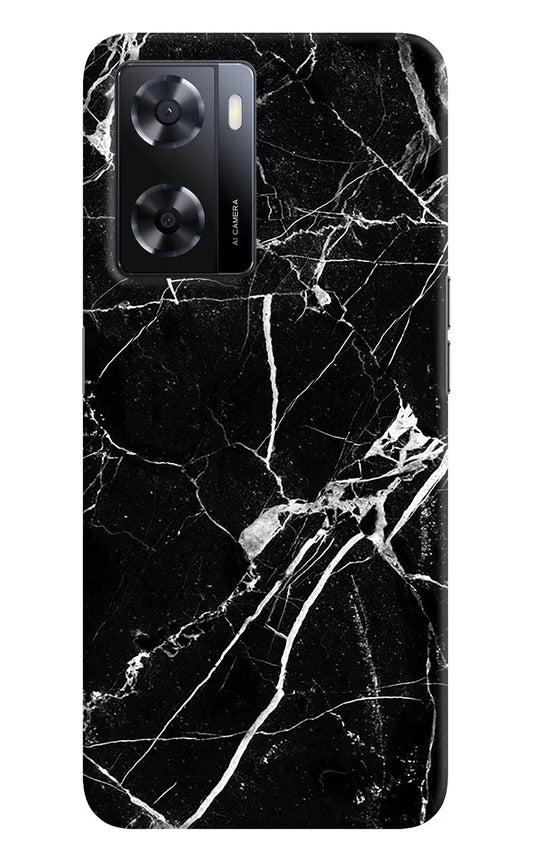 Black Marble Pattern Oppo A57 2022 Hard Case Back Cover by Casekaro