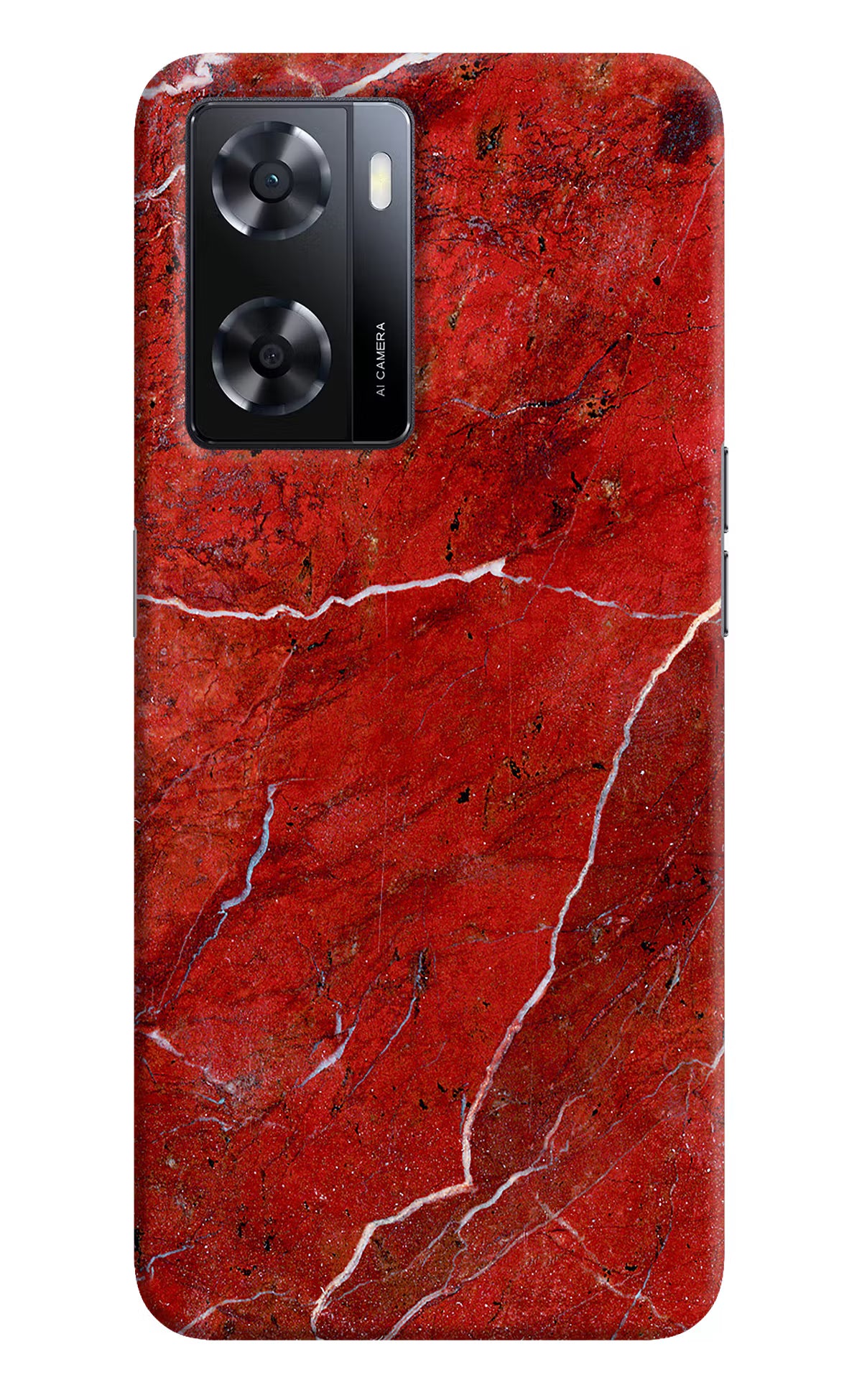 Red Marble Design Oppo A57 2022 Hard Case Back Cover by Casekaro