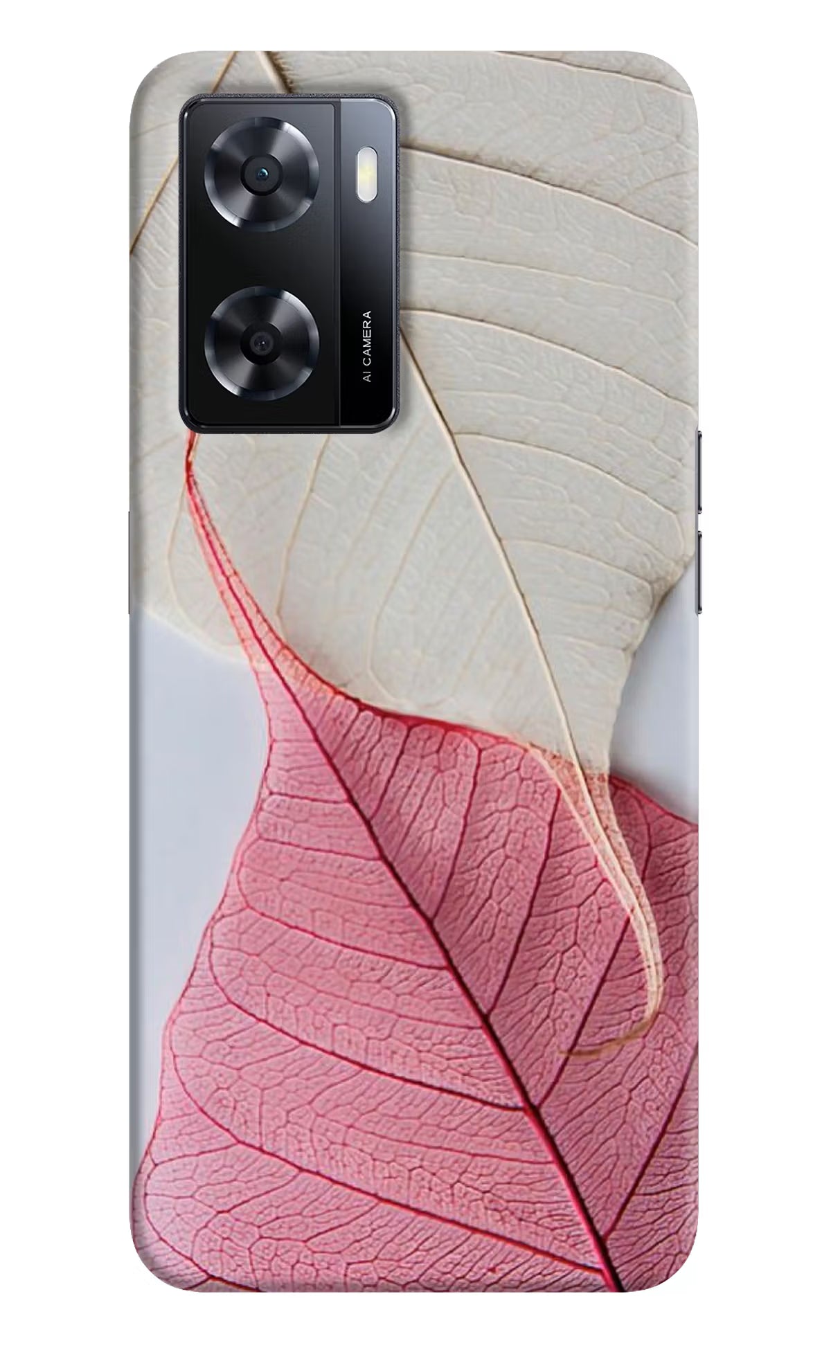 White Pink Leaf Oppo A57 2022 Hard Case Back Cover by Casekaro