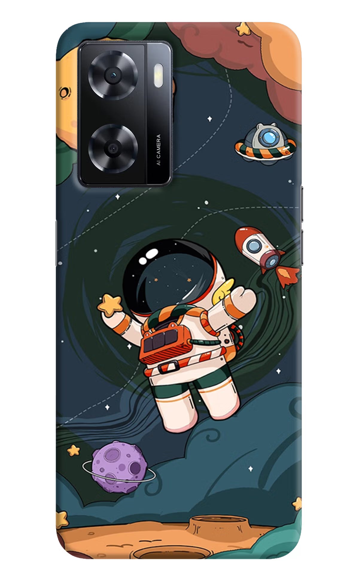 Cartoon Astronaut Oppo A57 2022 Hard Case Back Cover by Casekaro