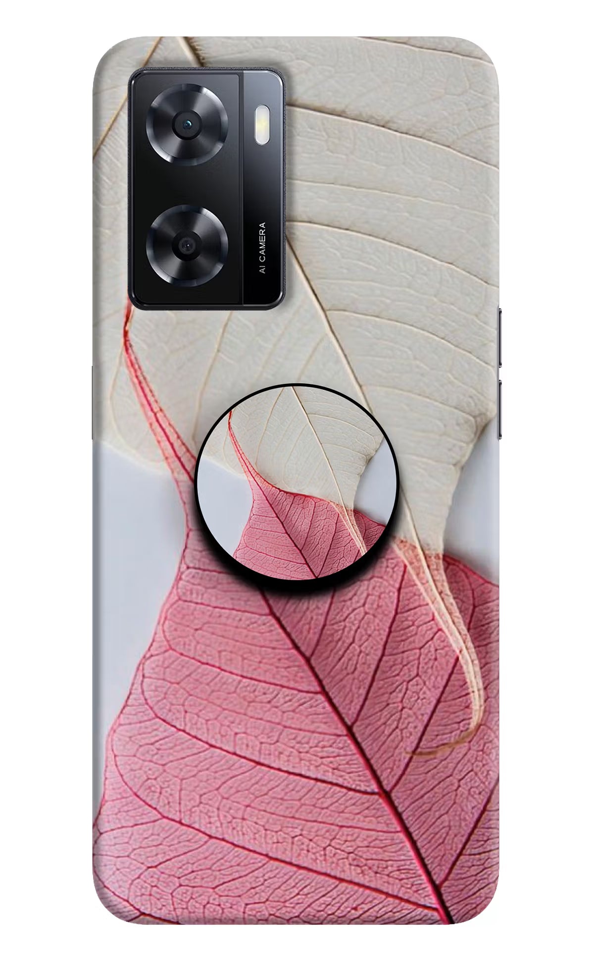 White Pink Leaf Oppo A57 2022 Pop Case by Casekaro