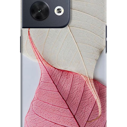 White Pink Leaf Oppo Reno8 Hard Case Back Cover by Casekaro