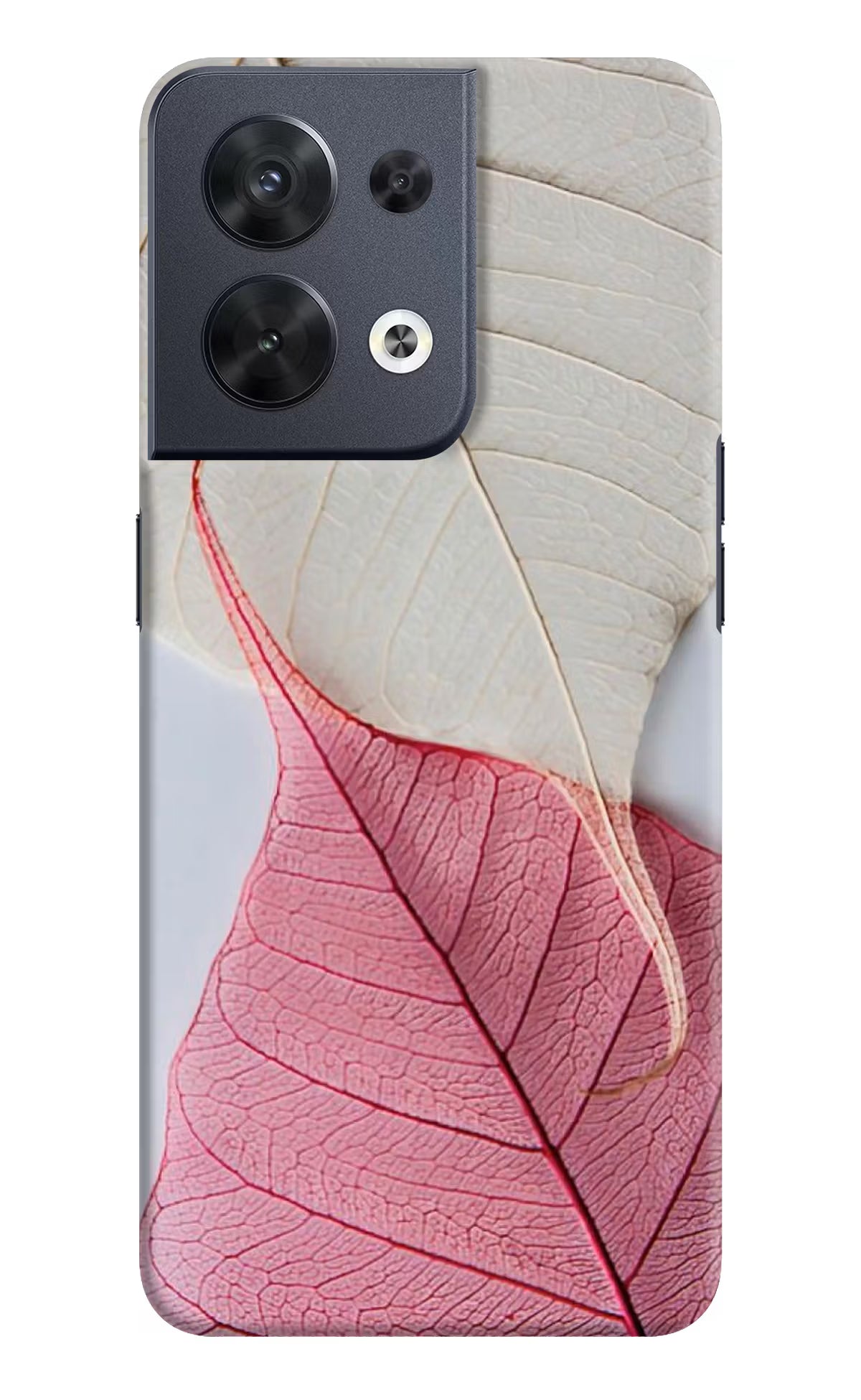 White Pink Leaf Oppo Reno8 Hard Case Back Cover by Casekaro