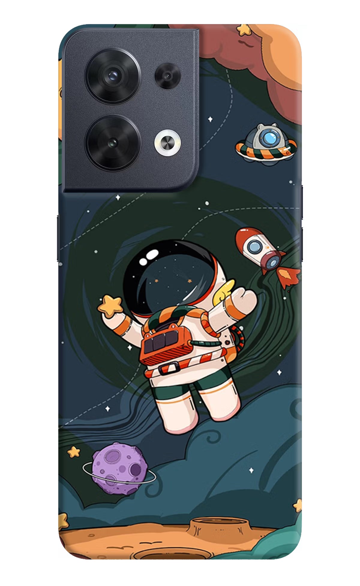 Cartoon Astronaut Oppo Reno8 Hard Case Back Cover by Casekaro