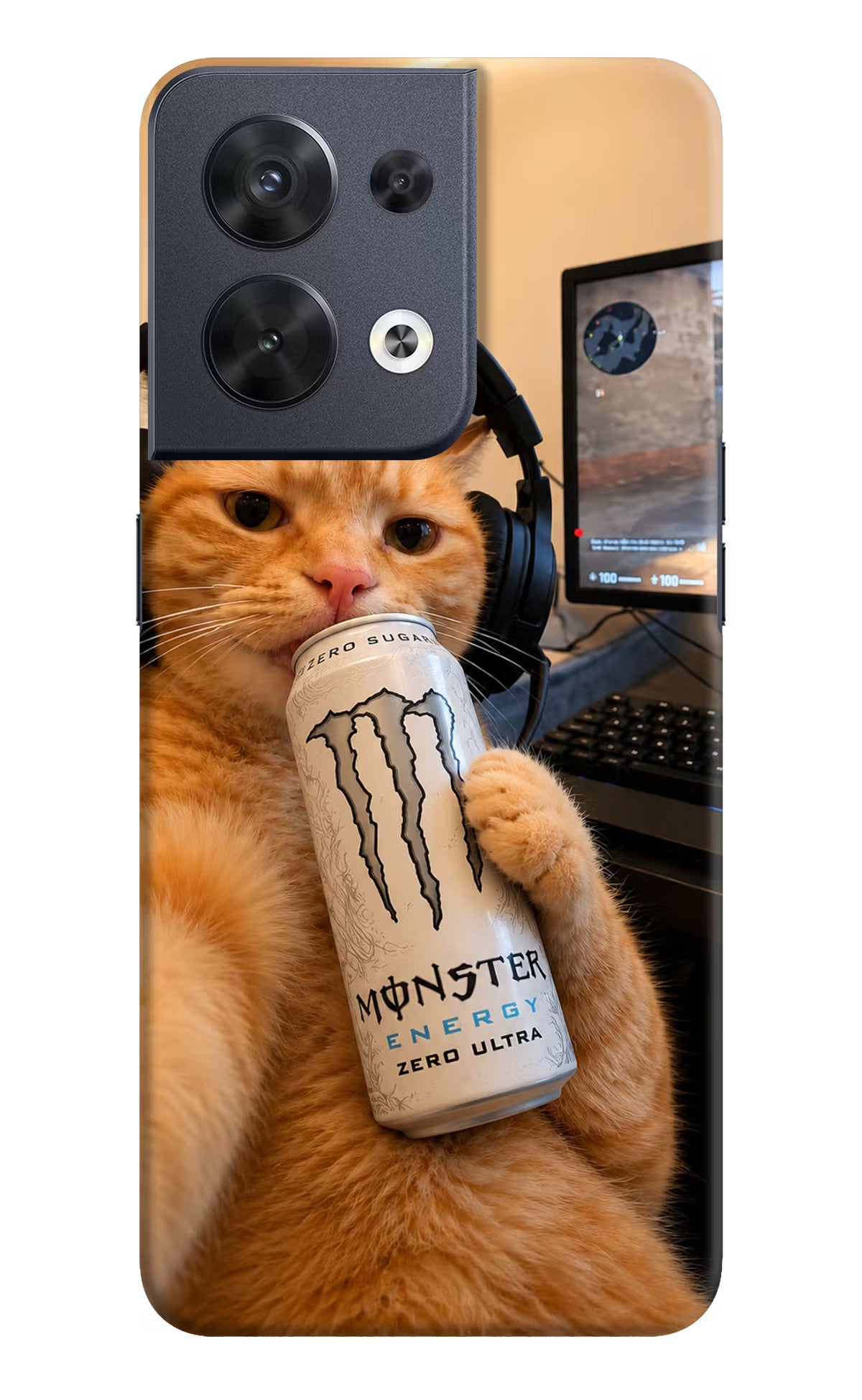 Gamer Cat Energy Oppo Reno8 Back Cover