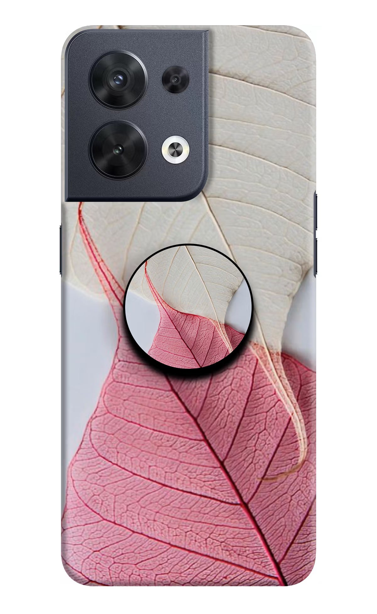 White Pink Leaf Oppo Reno8 Pop Case by Casekaro