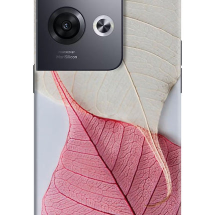White Pink Leaf Oppo Reno8 Pro Hard Case Back Cover by Casekaro