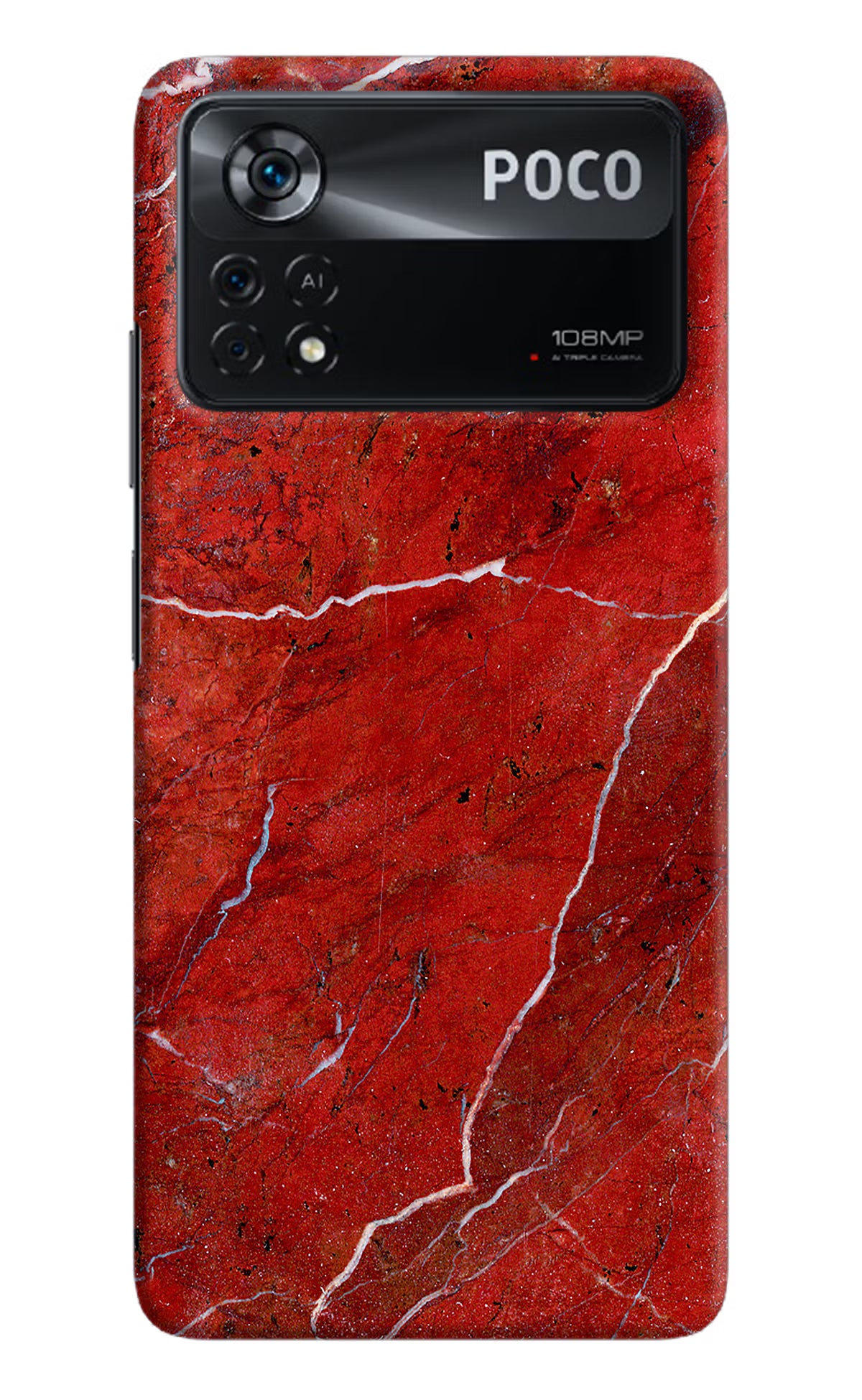 Red Marble Design Poco X4 Pro Hard Case Back Cover by Casekaro