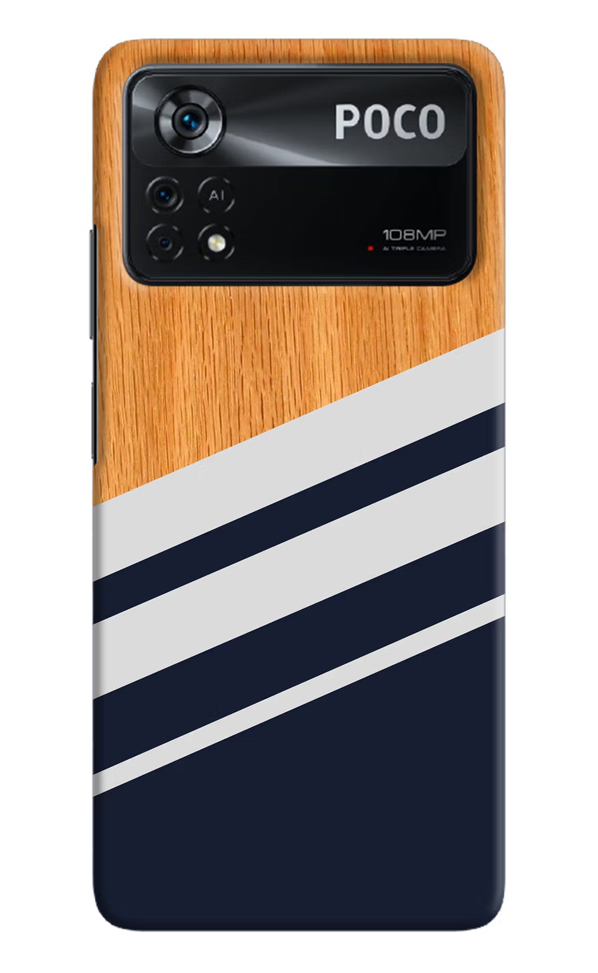 Blue and white wooden Poco X4 Pro Hard Case Back Cover by Casekaro