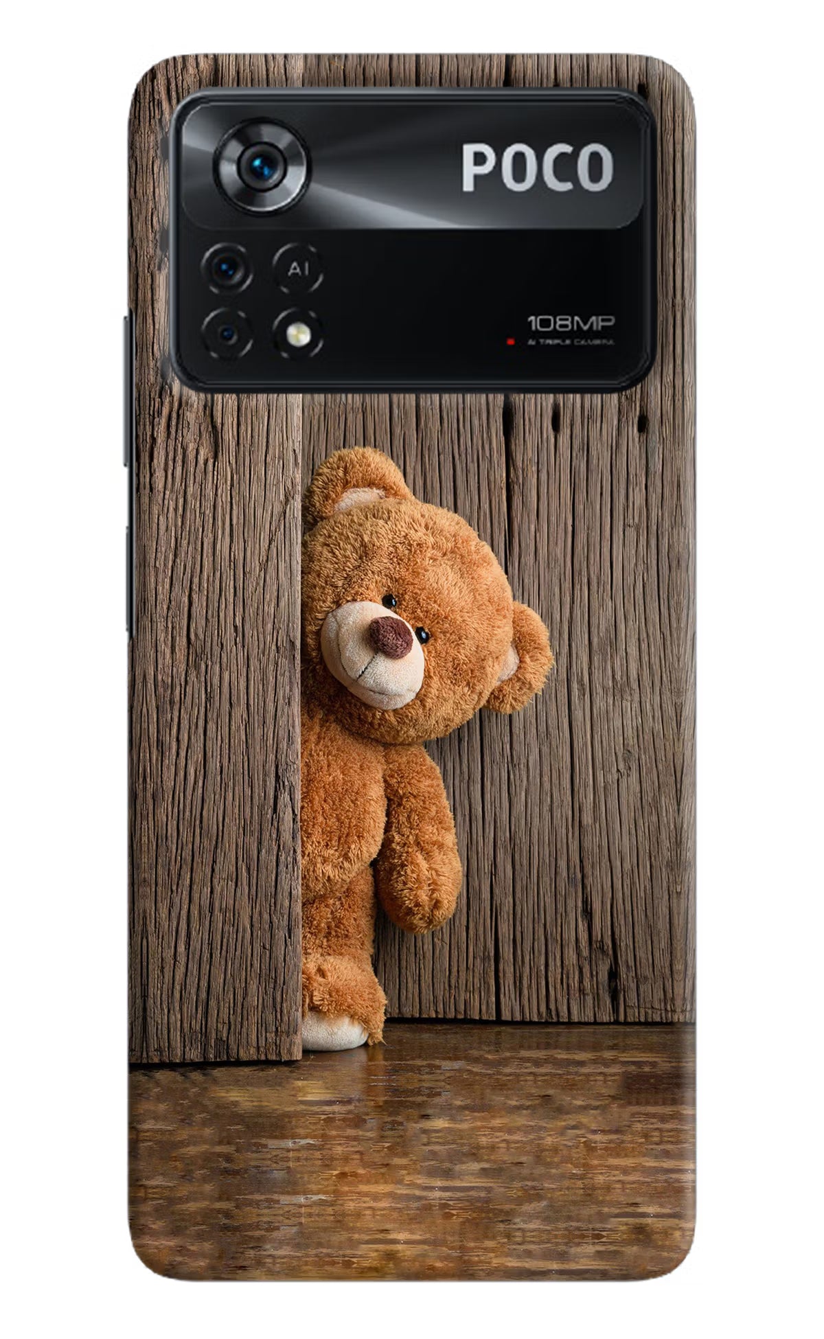 Teddy Wooden Poco X4 Pro Hard Case Back Cover by Casekaro