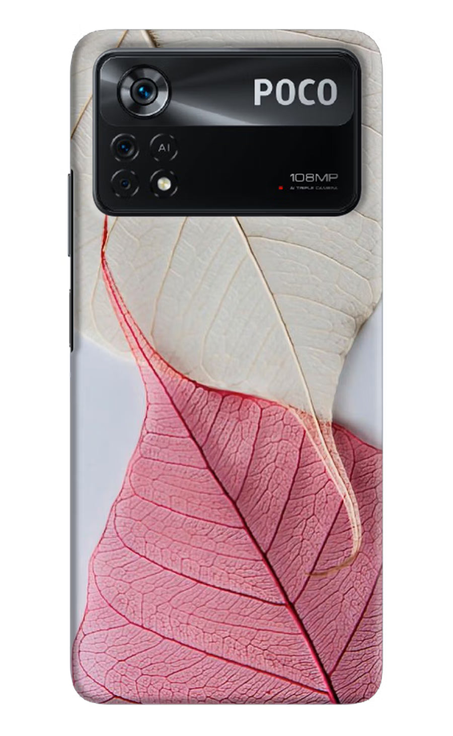White Pink Leaf Poco X4 Pro Back Cover, Hard case
