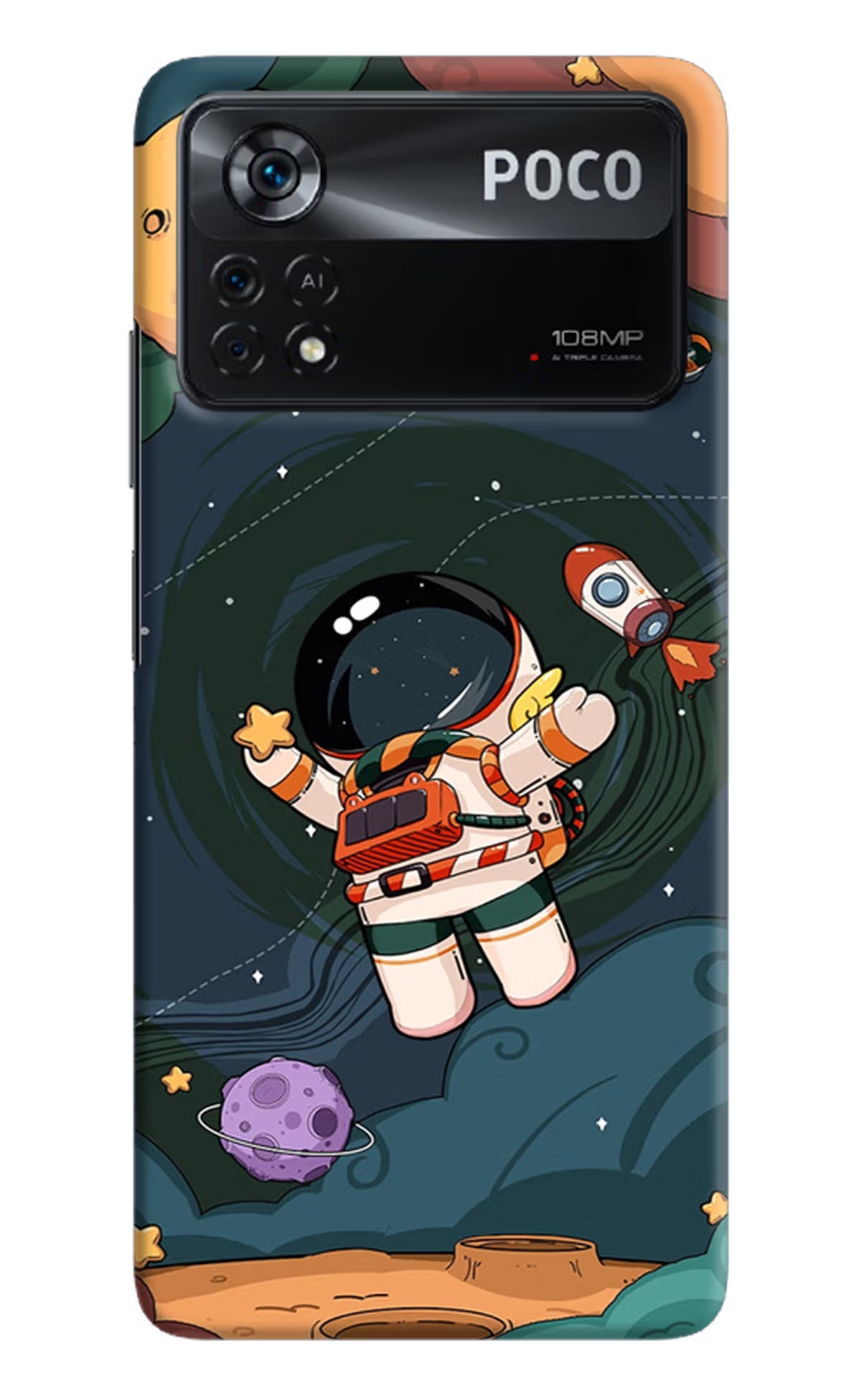 Cartoon Astronaut Poco X4 Pro Hard Case Back Cover by Casekaro