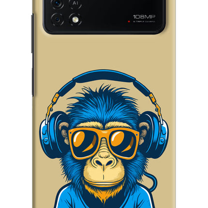 Monkey Headphone Poco X4 Pro Hard Case Back Cover by Casekaro