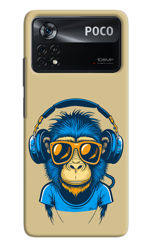 Monkey Headphone Poco X4 Pro Hard Case Back Cover by Casekaro