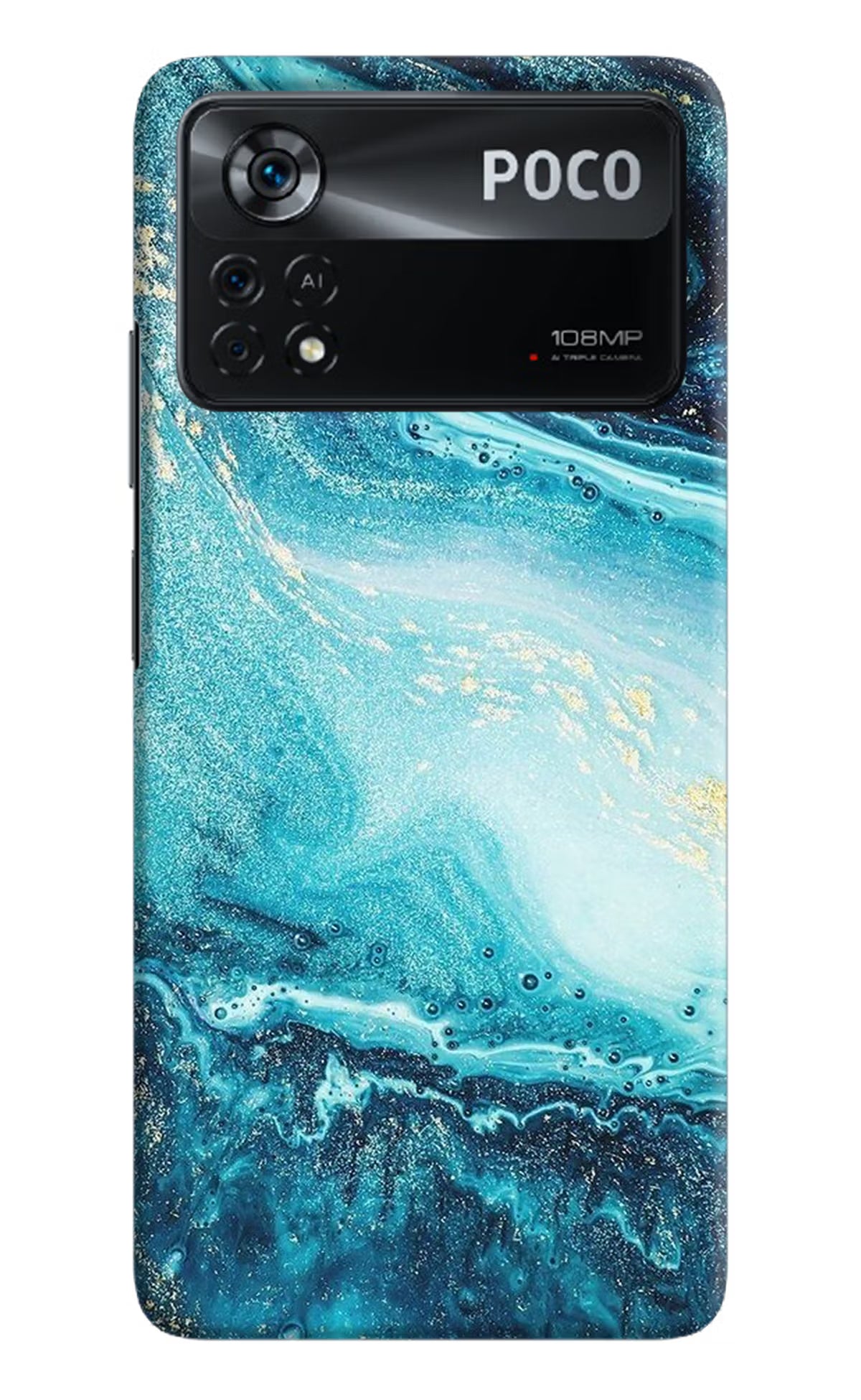 Blue Glitter Marble Poco X4 Pro Hard Case Back Cover by Casekaro