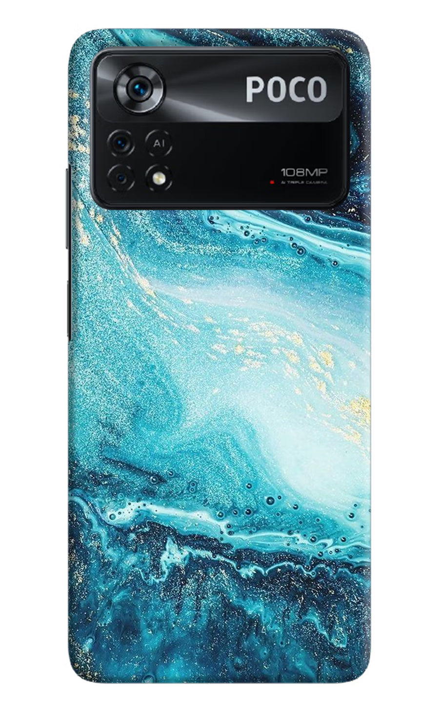 Blue Glitter Marble Poco X4 Pro Back Cover, Hard case